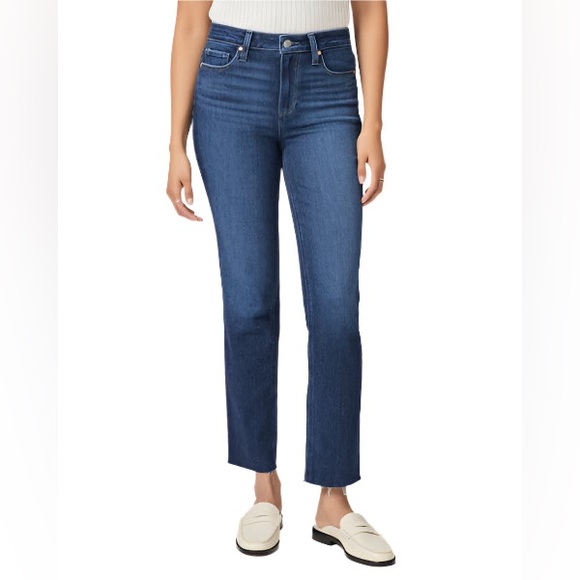 Tahari Denim - Tahari Olivia Classic Mid Rise Slim Straight Leg Jeans in Deep Blue w/ Raw Hem